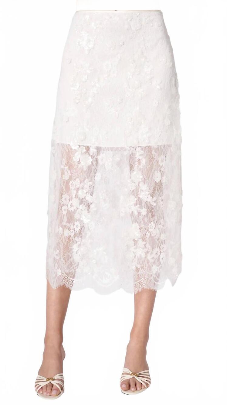 NEW CAMI NYC aylin sequin lace midi skirt in white